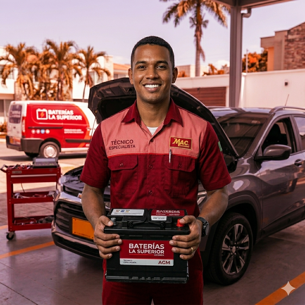 Técnico de Baterías La Superior instalando baterías a domicilio en Cali